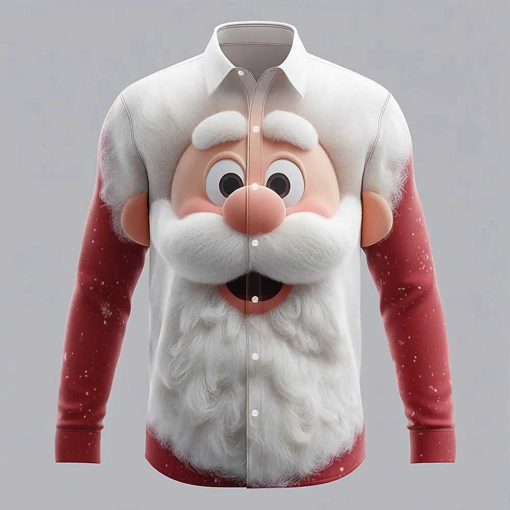 Christmas Mens Santa Claus 3D Cartoon funny christmas Shirt Button Up Shirt Long Sleeve Funny Christmas Gifts Holiday Spring K251110