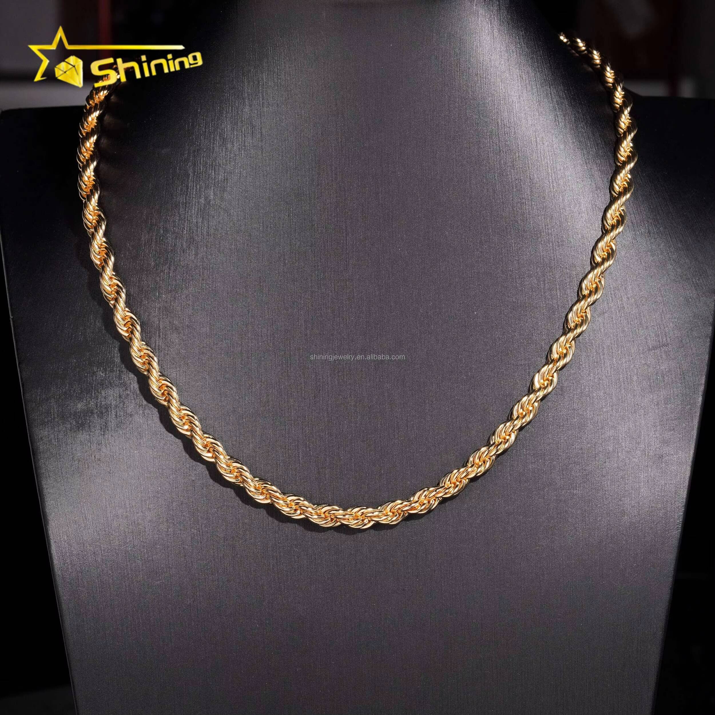 Bulk Stock Drop Shipping Fire Jewelry 6mm Width Stainless Steel 316L VVS Moissanite Clasp Diamond Rope Chain Set Hip Hop Style