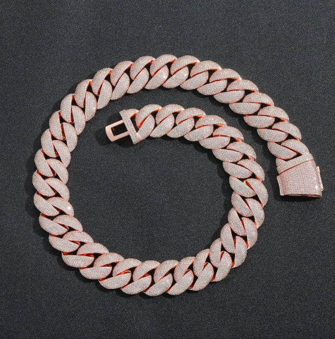 Luxurious VVS Clarity Moissanite Cuban Chain Necklace by ICECAP Stunning Round & Baguette Shapes in Rose Gold Finish