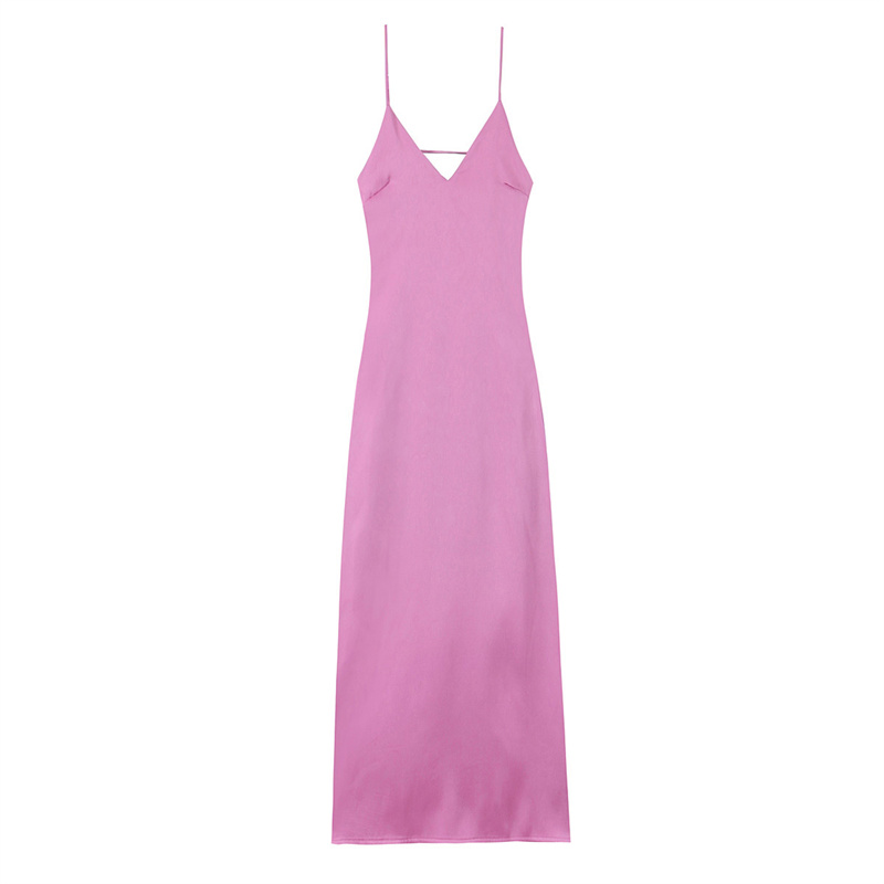 2025 spring/summer casual new women's sexy backless slim fit silk satin texture MIDI dress solid color versatile
