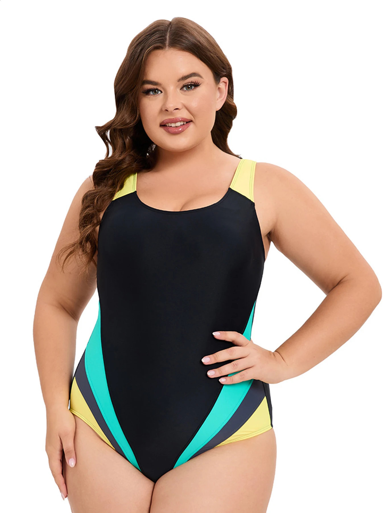 XL-5XL Patchwork Sports Swimwear Women One Piece Swimsuit Female Professional Swimming Suit For Women Backless Bathing Suit 250410