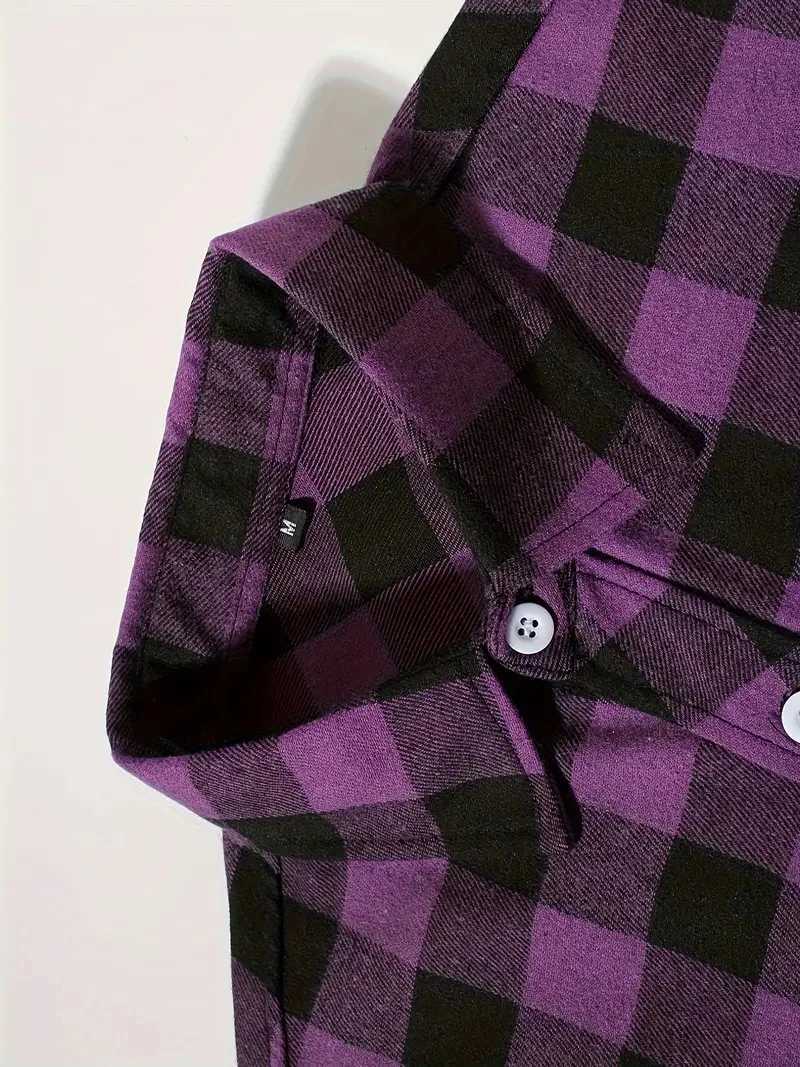 2024 Autumn Men Jacket Tops Single Breasted Casual Plaid Shirt Long Sleeve Chest Double Pocket Hip Hop Design Stitching ShirtS K251110