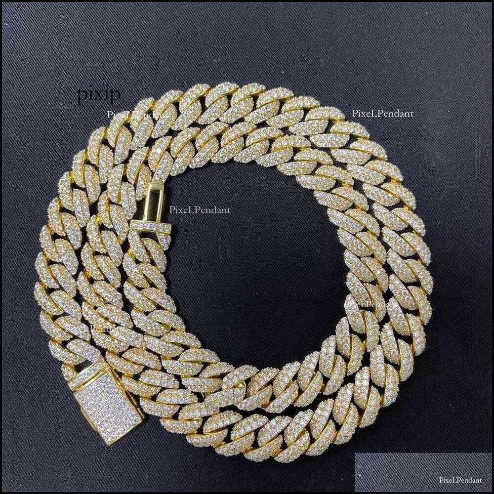 Pendant Necklaces 18Inch 10Mm Sterg Sier Setting Iced Out Moissanite Dia Hip Hop Cuban k Chain Miami Necklace Jewelry D Dhhj4