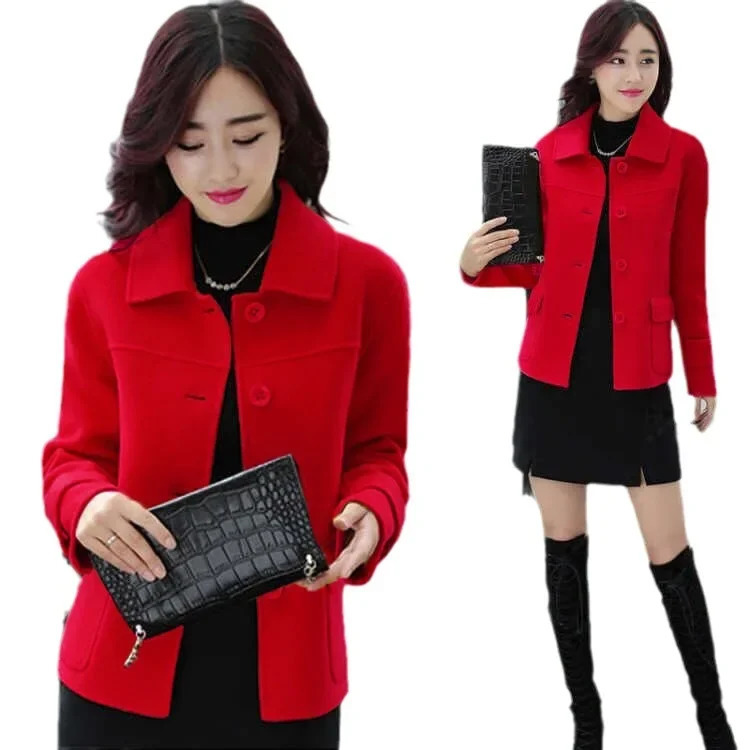 Short Woolen Jacket Womens Casual Versatile Autumn Fashion Korean Style Slimming Top for Small Figures Trendy Polyester Fiber 251103