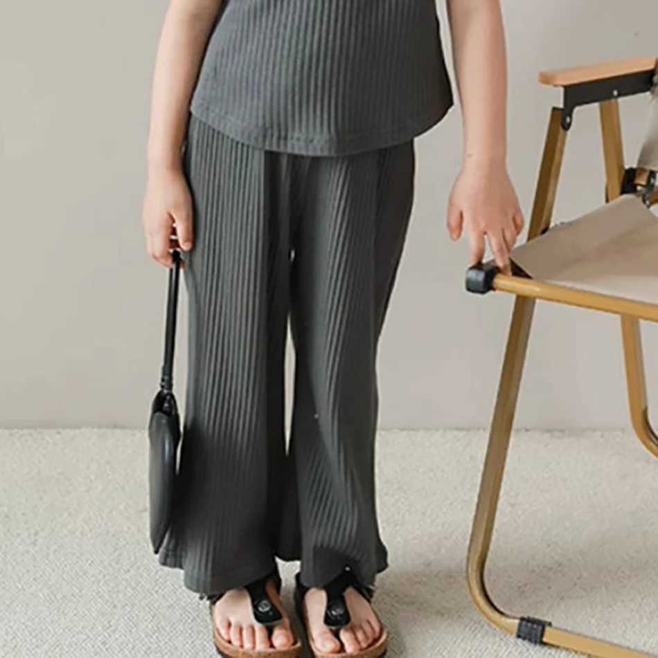 Childrens clothing summer new girl ice silk set girl summer loose set sleeveless vest top pants two-piece set childrens setXJ250410
