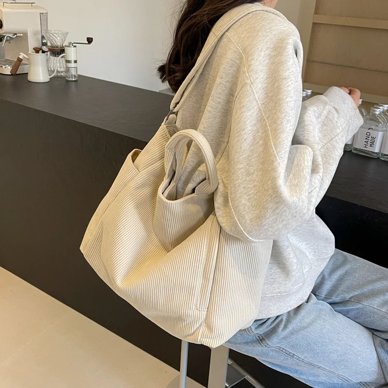 Solid Color Corduroy Tote Bag Fashion Large Capacity Shouder bag Casual Crossbody For School Travel striped ladies handbags 251110