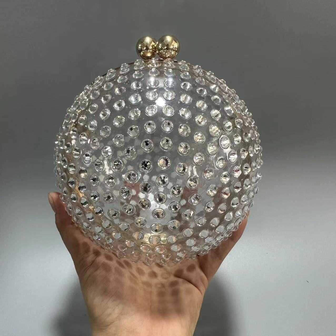 New trendy acrylic hand held diamond bag round ball vacation beach wedding banquet bag single shoulder crossbody bag
