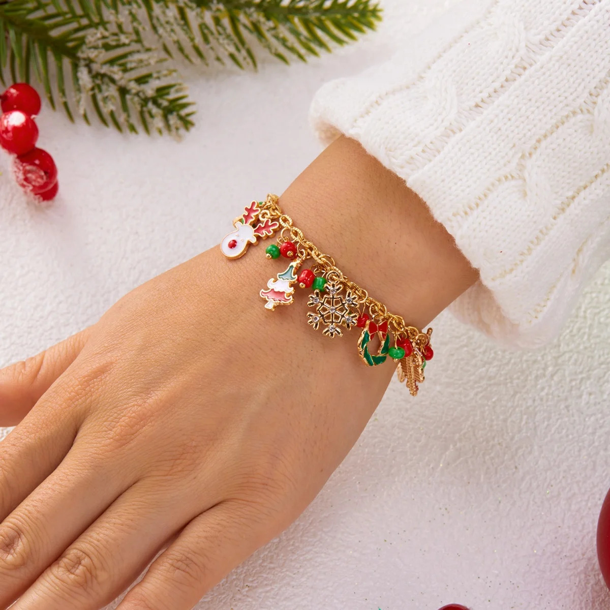 Christmas Snowflake Tree Deer Glove Gift Box Bulb Bracelet Santa Claus Snowman Crutch Bell Wreath Bangle For Women Men Jewelry 251103