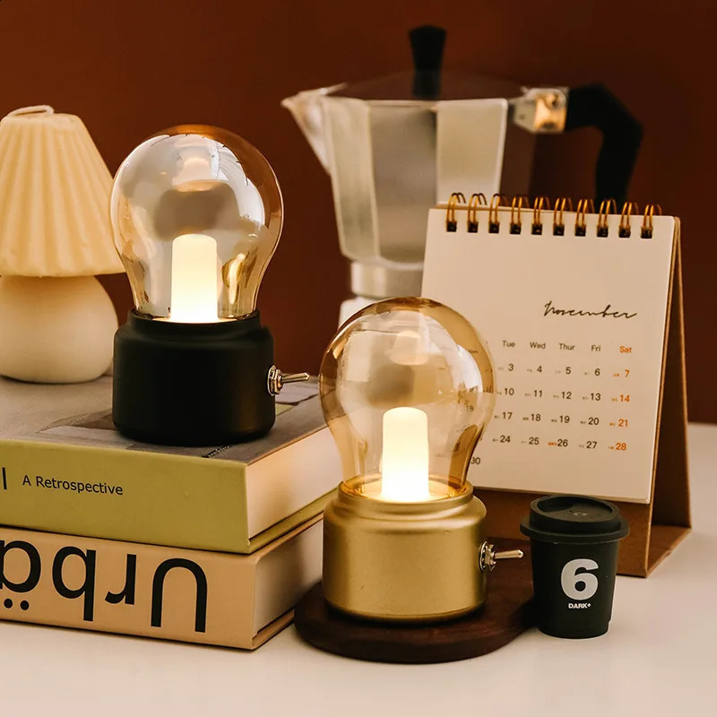Creative led retro rechargeable night light USB rechargeable bedside bedroom Mini dormitory table light bulb atmosphere light 250410