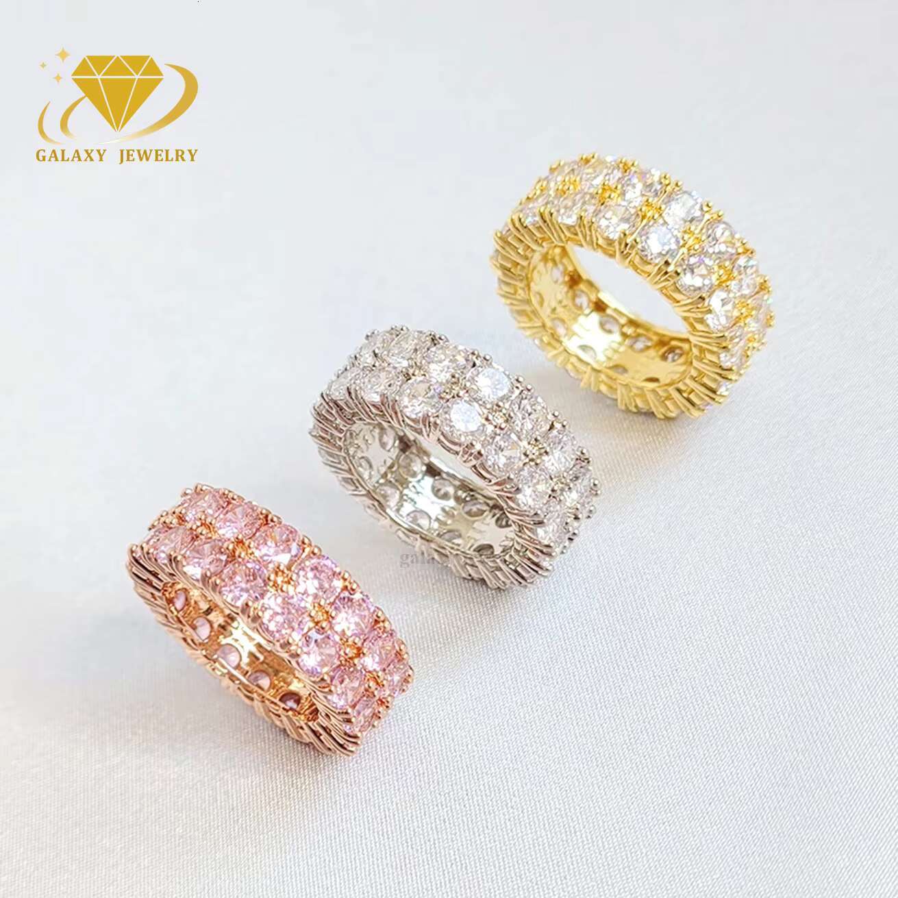 Moissanite Tennis Eternity Ring 925 Sterling Silver Gold Plated Wedding Men Engagement Rings Jewelry for Women