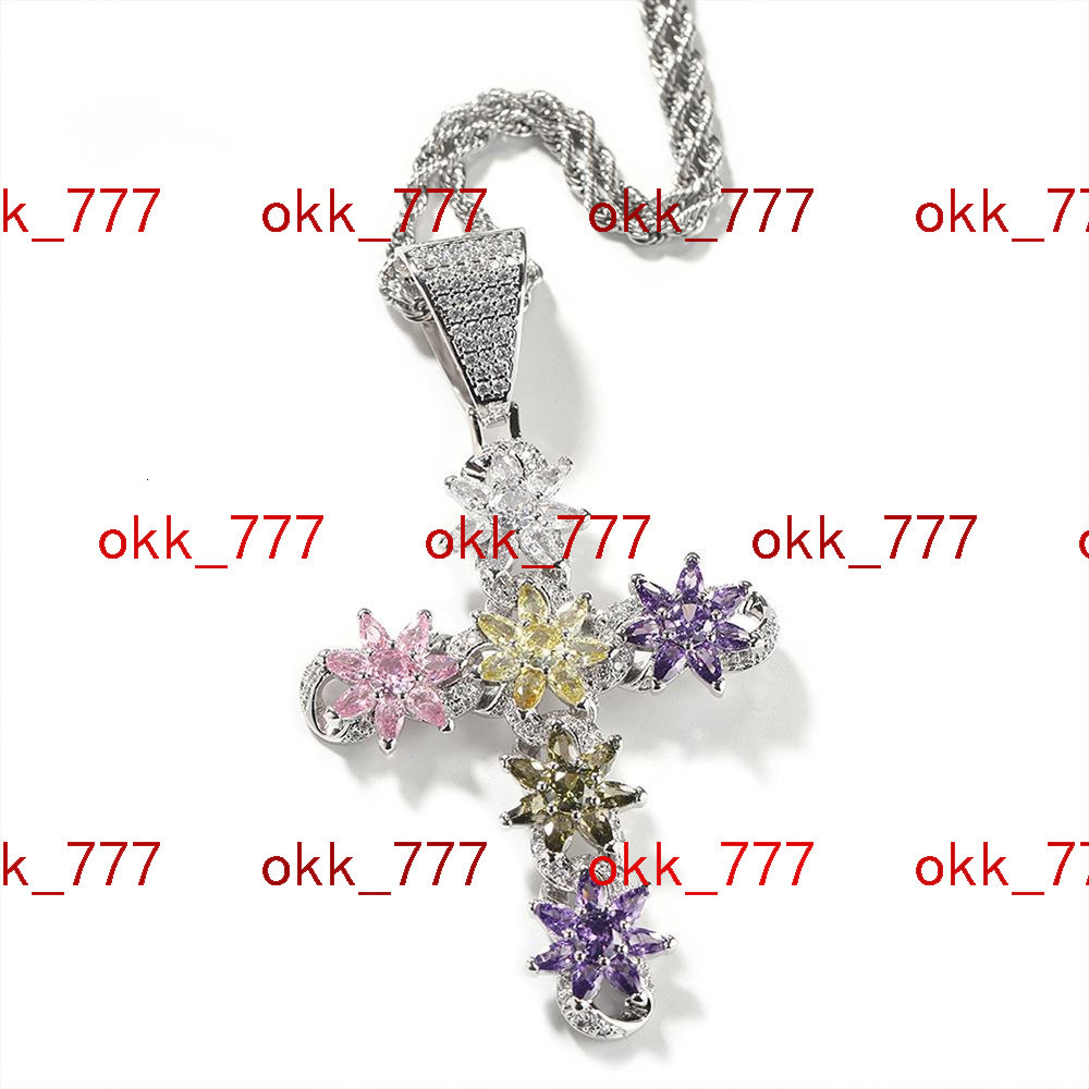 Ins style new colorful ice flower cross pendant fashionable and creative 925 silver VVS Moissanite chain pendant hip-hop sweater chain