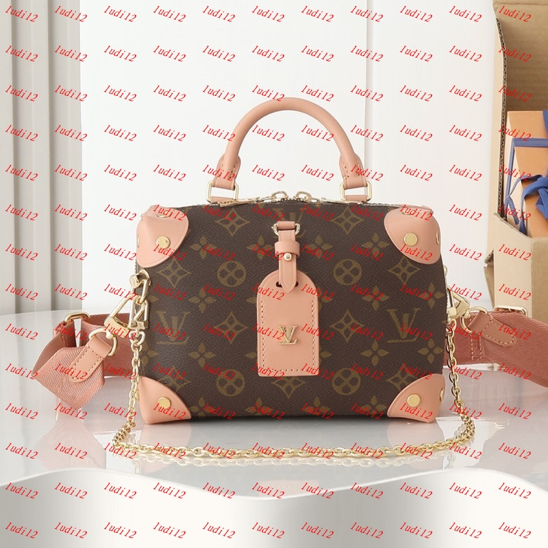 High quality New petite malle souple bag Womens crossbody shoulder bag Original designer handbag mirror quality leather chain bag black embossing Square box bag