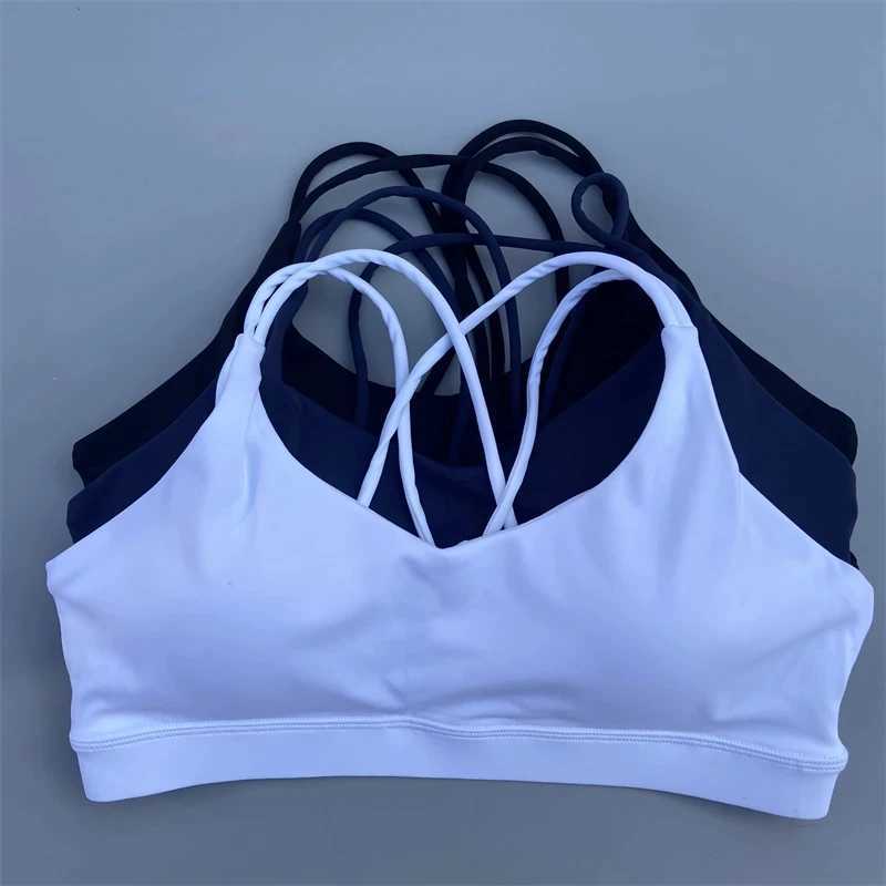 Solid color soft high-strength womens fitness bra tight sports top comprehensive training gym yoga bra tight chest padW250411