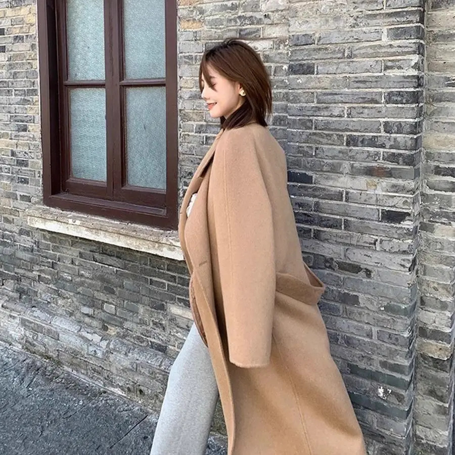 25ss product 100 sheep wool doublesided woolen coat autumn style simple slim fit womens jacket 251104