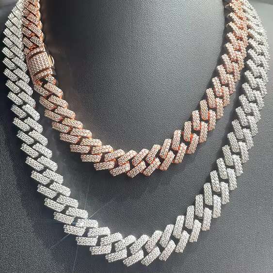 Fashion Design 2Rows Moissanite Diamond Silver Cuban Link Necklace/bracelet Chain for Rapper Hiphop Jewelry