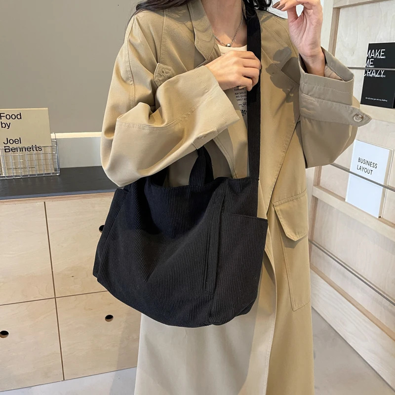 Solid Color Corduroy Tote Bag Fashion Large Capacity Shouder bag Casual Crossbody For School Travel striped ladies handbags 251110