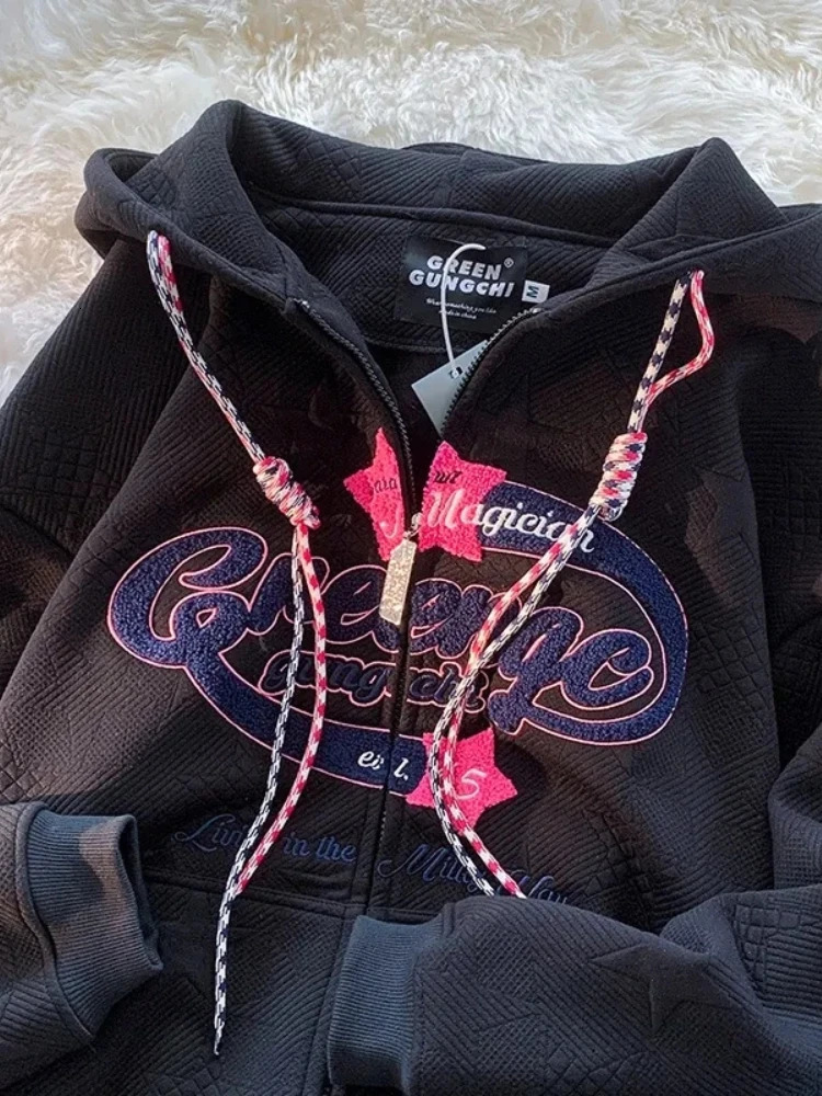 Oversized Hooded Sweatshirt Women Harajuku Letter Graphics Print Hoodies Female Korean Fashion Vintage Casual Zipper Streetwear 251105