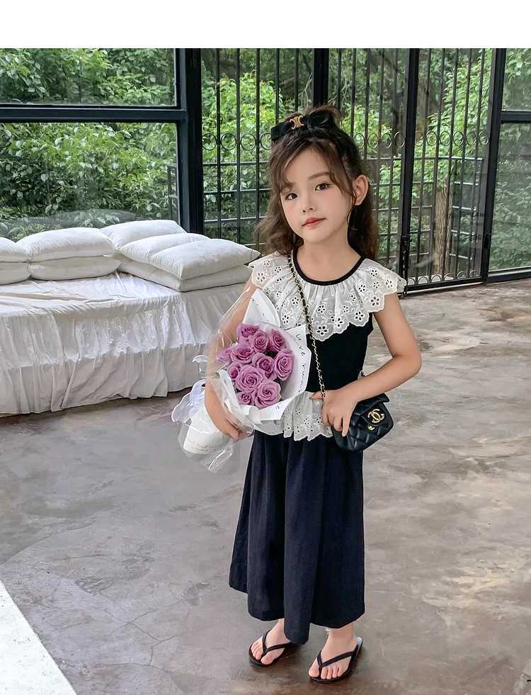 Fun Bear Summer Girl Set Cool and Comfortable Lace Necklace and Bottom Top+Pants 2-piece Cute Childrens Clothing SetXJ250410