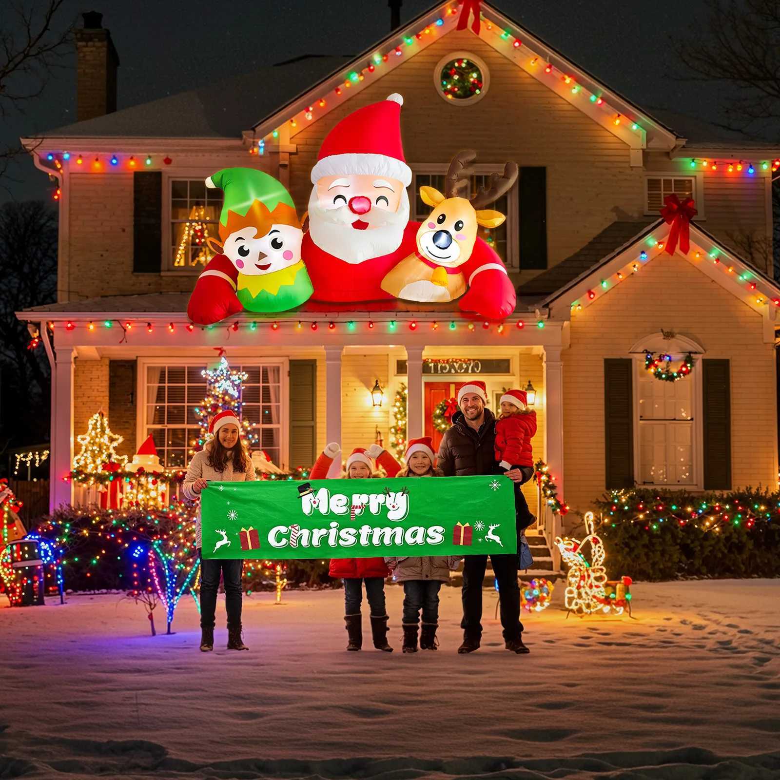Christmas OurWarm 72FT Christmas Inflatable Outdoor DecorationDetachable Banner Inflatable Santa Claus Outdoor with Elf Reindeer Decor Y251111