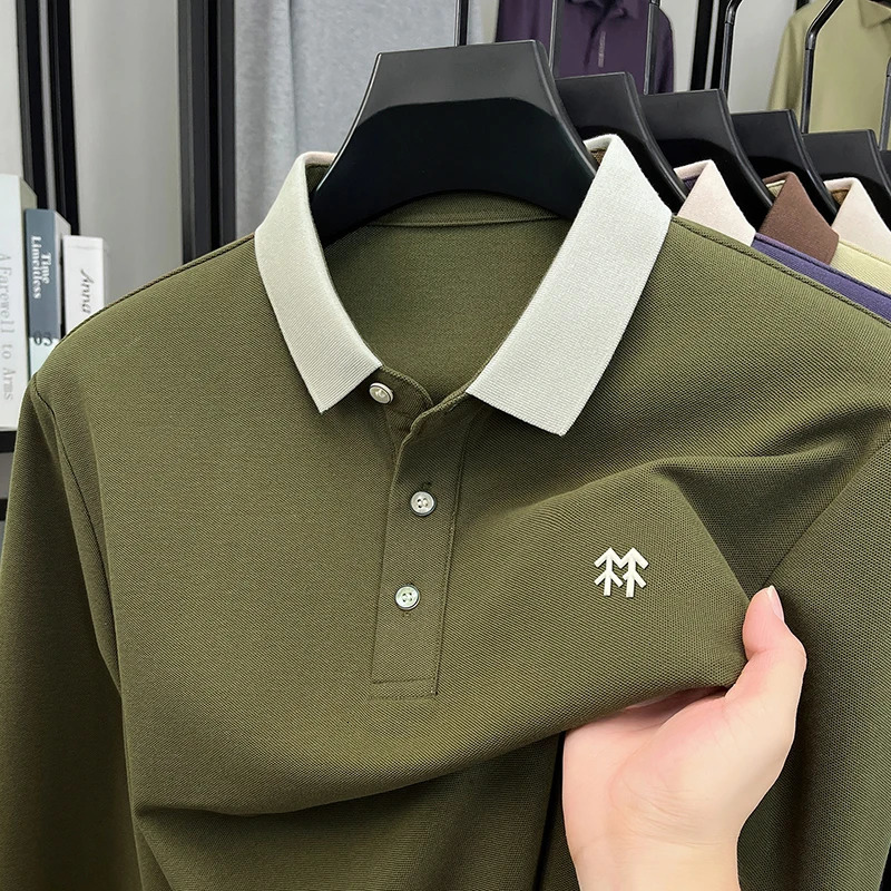 Cotton Long Sleeved T-shirt Mens Top Collar Embroidered Spring and Autumn Middle-aged High-end Polo Shirt 251106