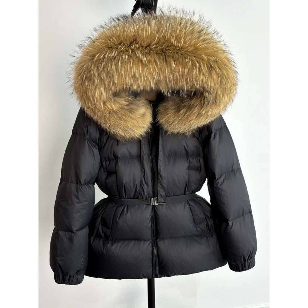 Janveny Huge Real Raccoon Fur Hooded 2024 Short Puffer Jacket Women 90% Duck Down Coat Winter Female Feather Parkas Waterproof