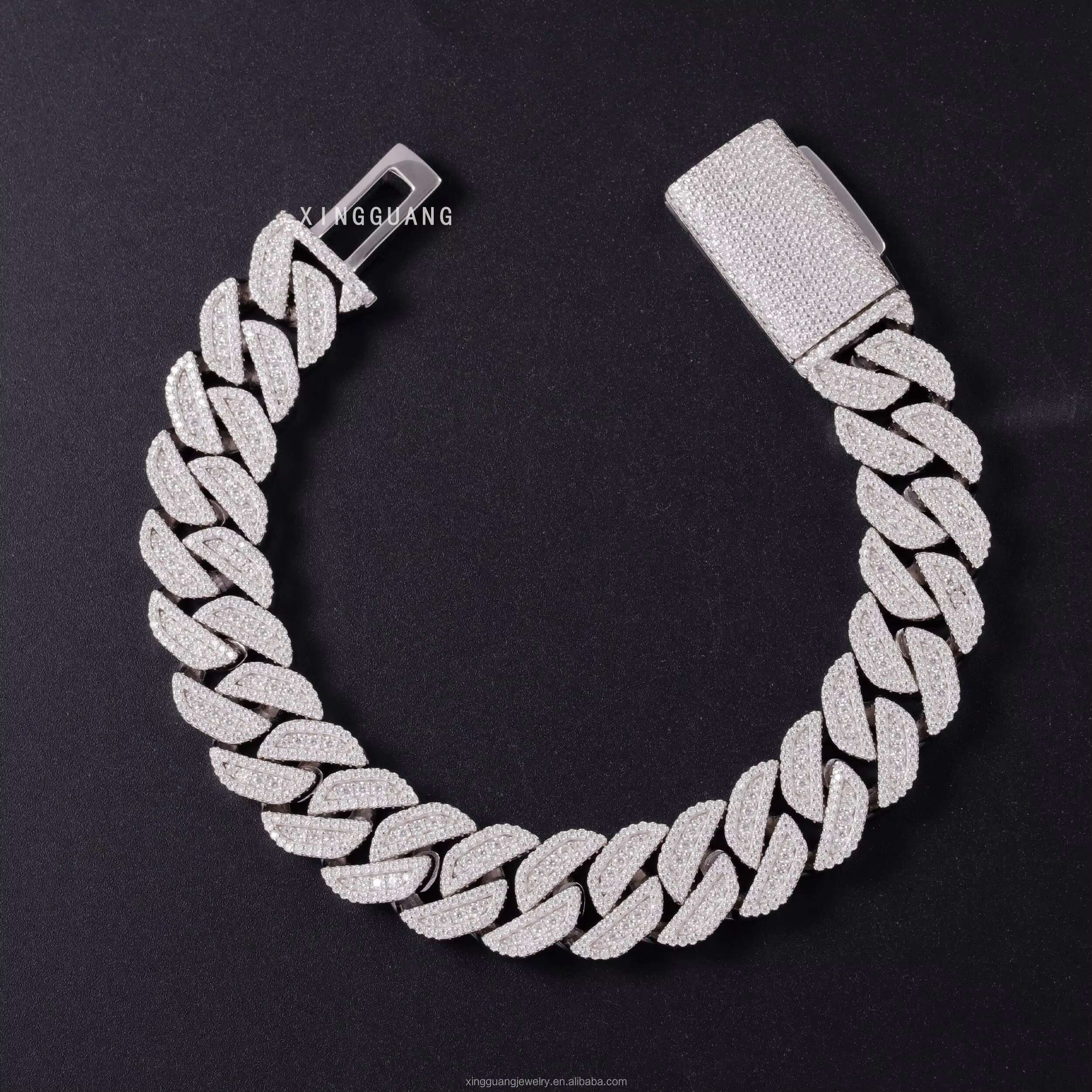 Hip Hop Rapper Moissanite Cuban Bracelet 13mm 15mm S925 Silver Bracelet for Men Women VVS Moissanite Diamond Cuban Bracelet