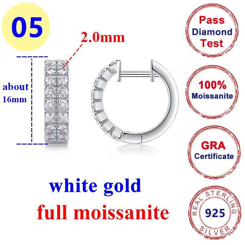 Full Moissanite Diamond Womens Earrings Loop 925 Sterling Silver Fine Jewelry Earring for Women Men Wholesale