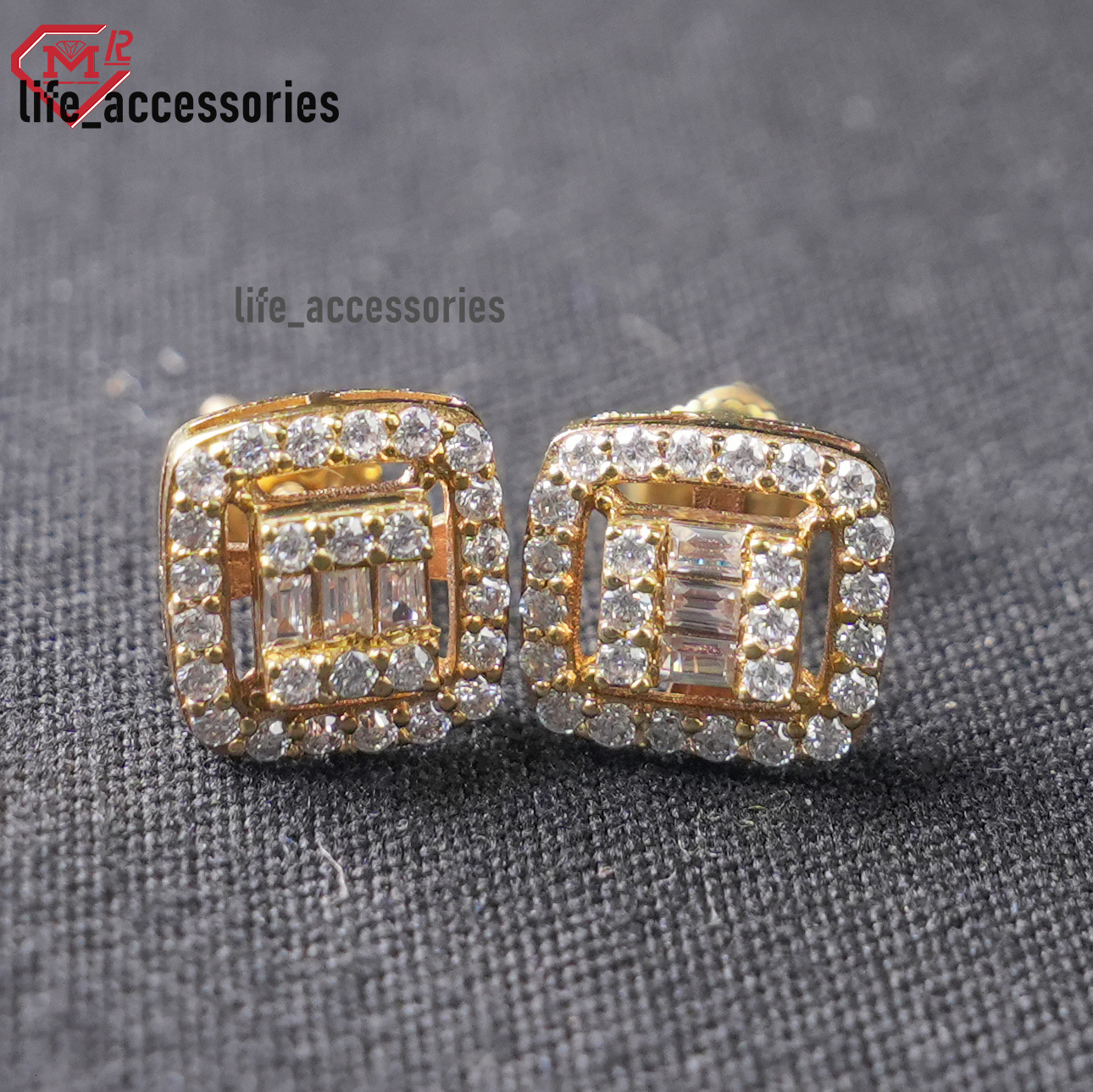 Luxury Real 10k Solid Gold Screw Back Earrings Iced Out Vvs Moissanite Gold Stud Earrings for Men