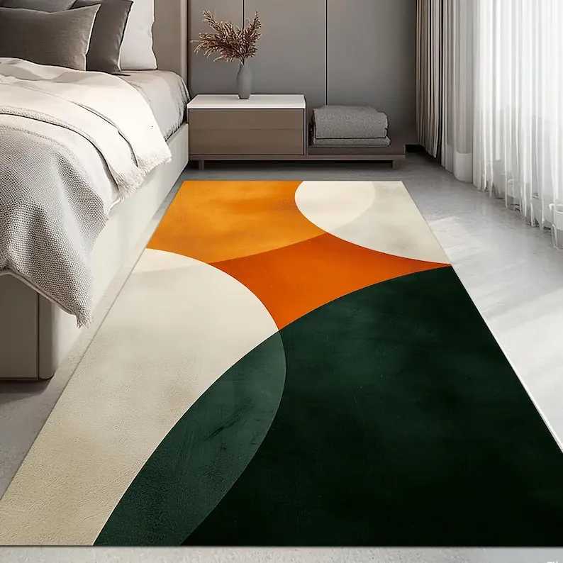 Shades Green Orange Modern Boho Dorm Decor Modern Art Contemporary Living Room Decor Orange Details Rug Y251110