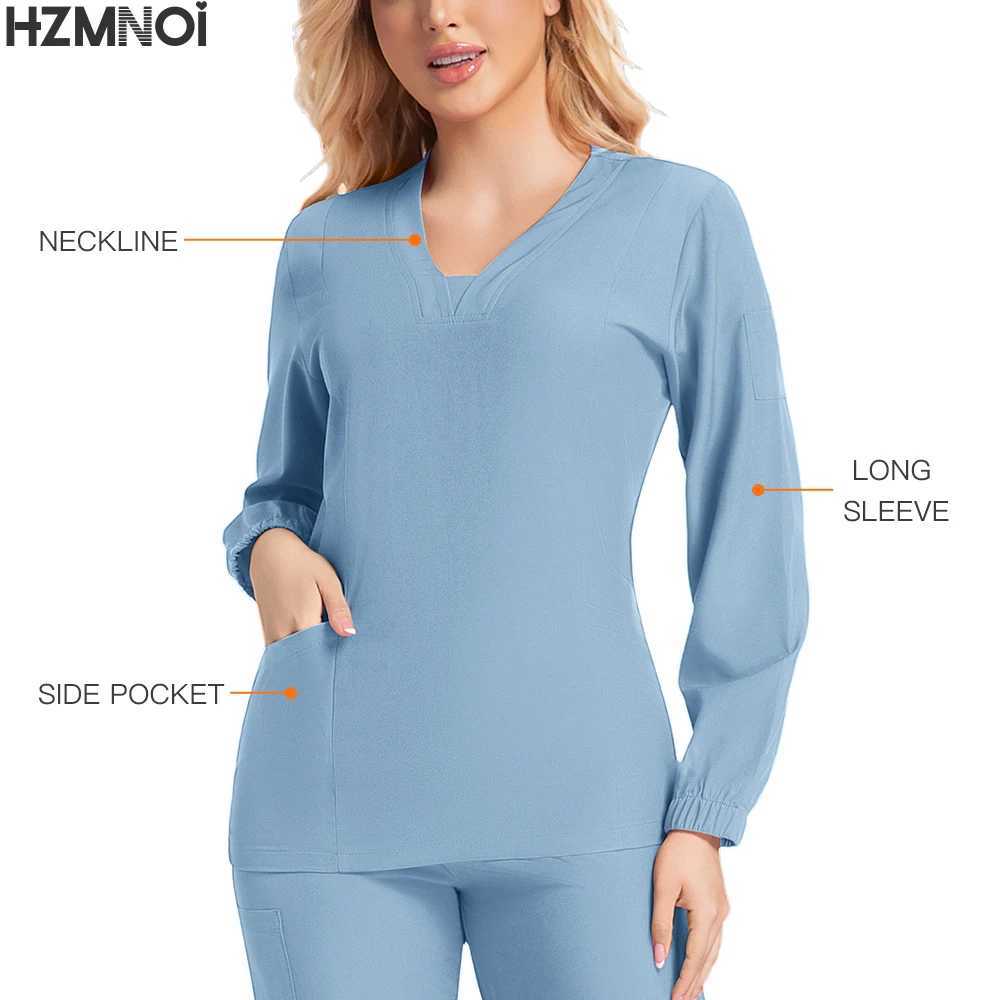New Scrubs Nurse Uniforms Long Slve V-neck Top+Straight Pants Women Multicolor Nursing Scrubs Set Pet Doctor Medical Workwear X250410