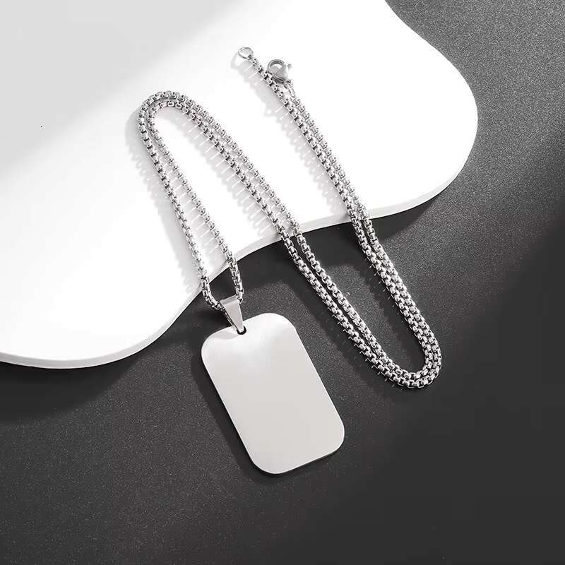 Simple Hip Hop Style Stainless Steel Plated Matte Rectangular Label Pendant Necklace for Men