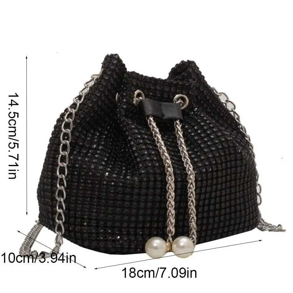 Shiny Evening Banquet Bag Korean Style Handbag Rhinestone Shoulder Bag Small Purse Bucket Bag Drawstring Crossbody Bag WeddingT251110