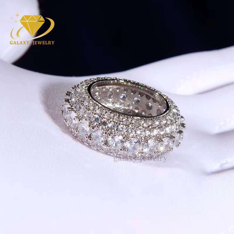 Fine Jewelry Pave Micro Moissanite Diamond Jewelry Rows Ring 925 Sterling Silver Men Wedding Couple Set Eternity Rings