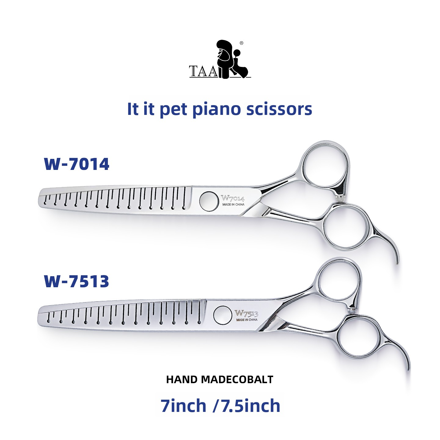 Professional Pet Grooming Thinning Scissors, 7/7.5 Inch Cobalt Alloy Dog Cat Hair Trimming Shears, Precision Pet Grooming Tool -W7014/W7513
