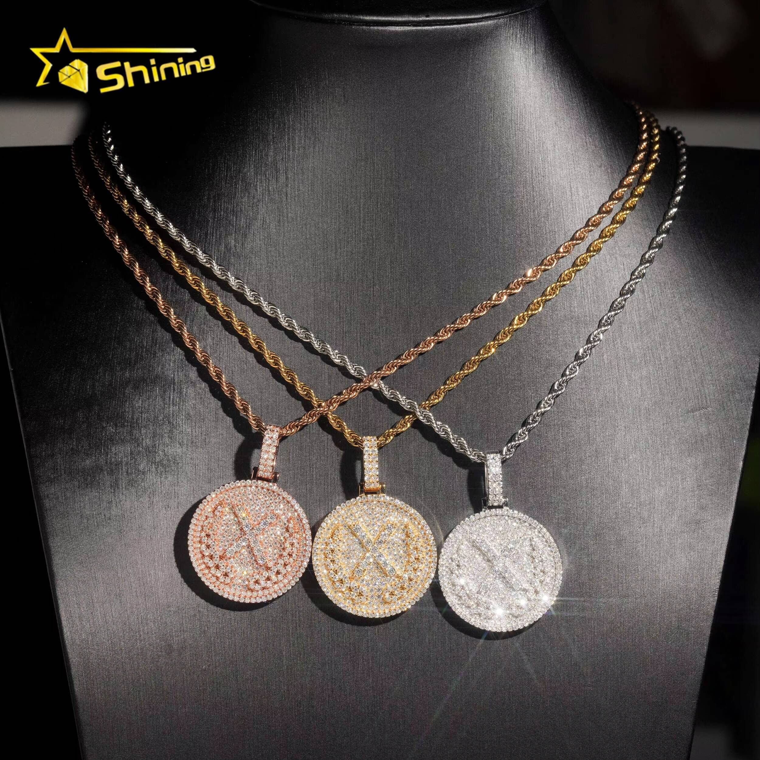 Factory Direct Hip Hop Pendant VVS Iced Out Moissanite Diamond Letter Round Pendant Trendy Charm Pendant Pass Diamond Tester