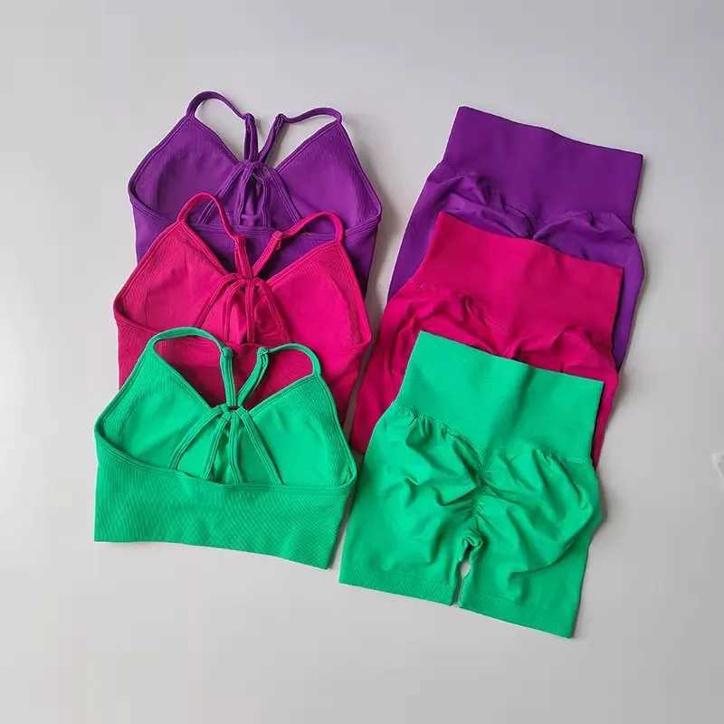 2-piece womens high waisted yoga set sportswear sports bra short sleeved set summerW250411