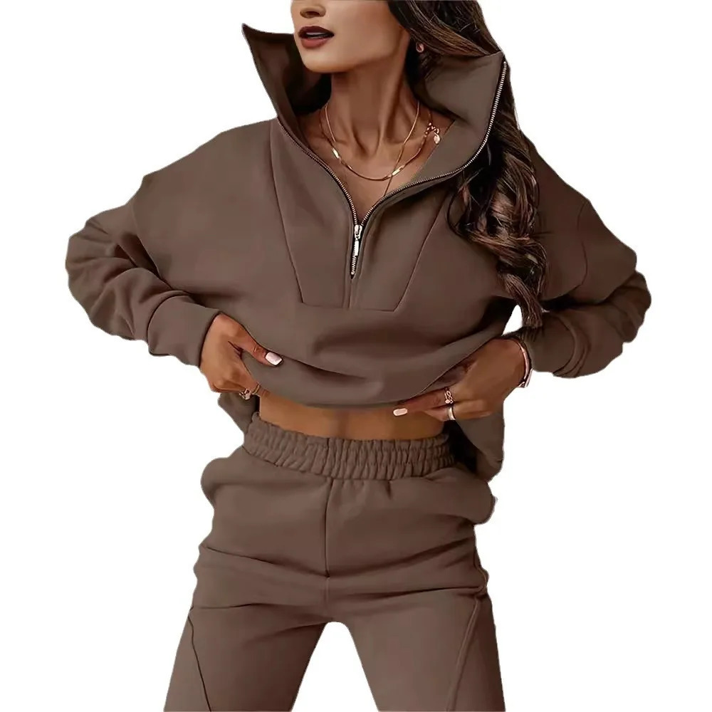 Autumn/Winter Casual 2-Piece Set Long Sleeve Sweatshirt Bell Bottoms Sports Suit Zippered Tracksuit Style 251106