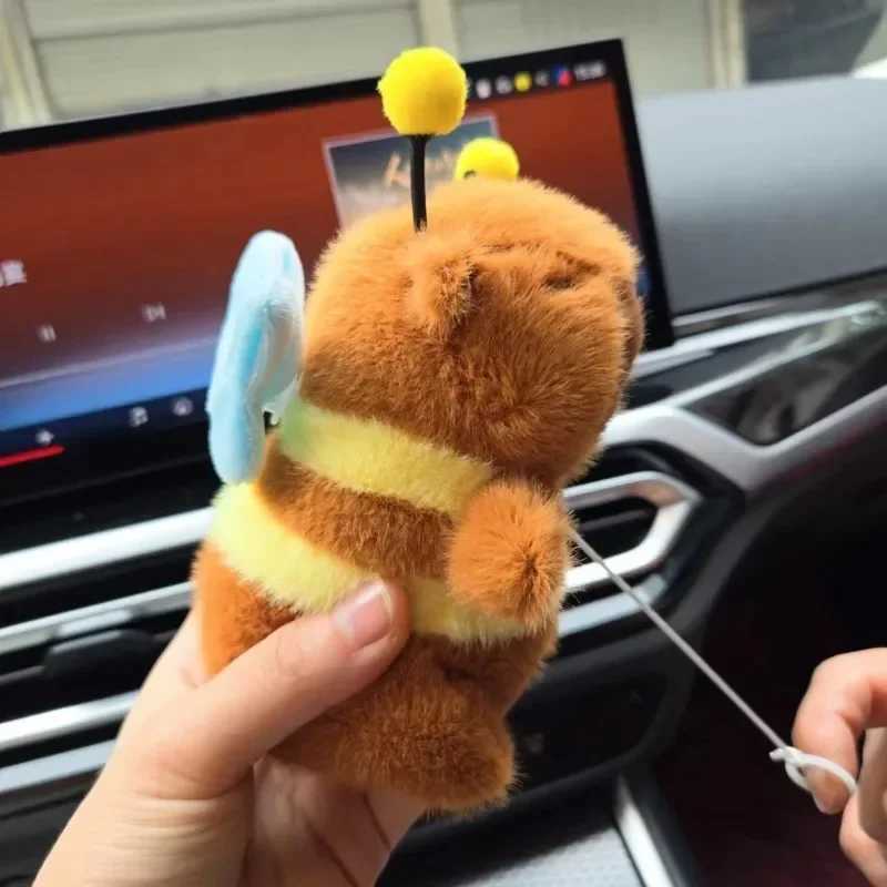 Brown soft Capybara keychain cross dressing fun plush bee pendant fur drawstring cartoon animal keychain couple W250411