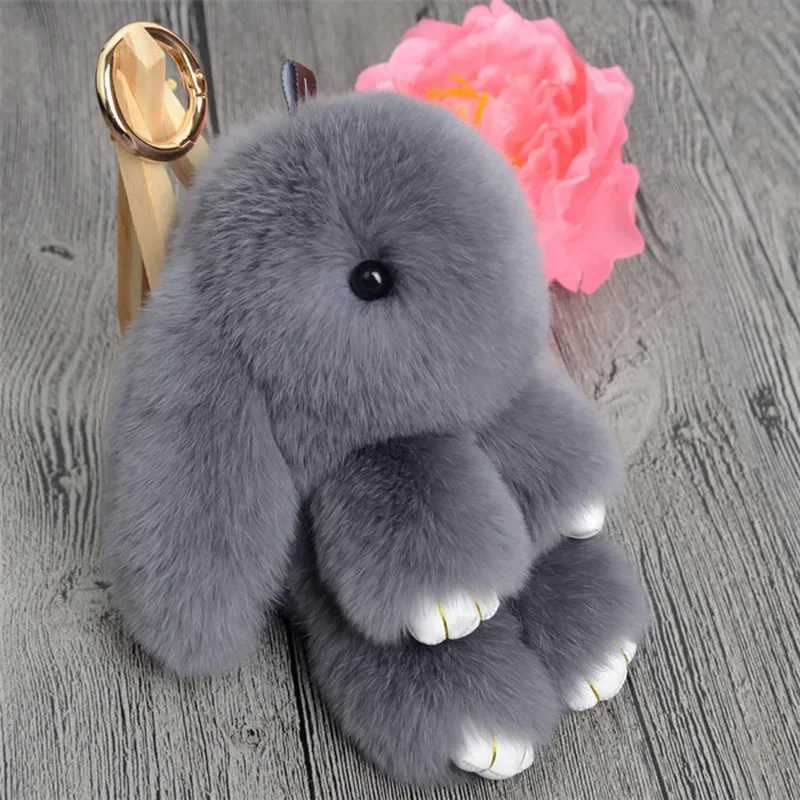 Cute natural rabbit fur Pom rabbit keychain for women fluffy rabbit keychain bag car basket jewelry wedding toy gift W250411