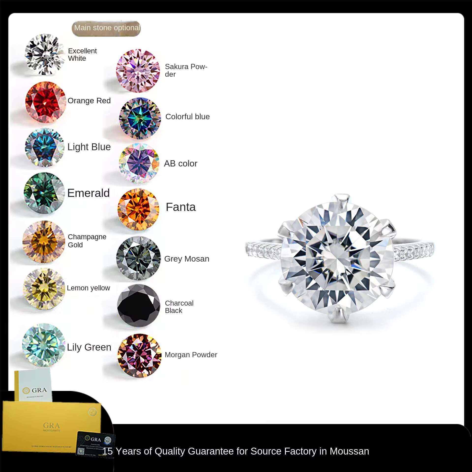 Luxury 5Carat Round Colorful Moissanite Ring Fine Jewelry S925 Sterling Silver Six-claw Moissanite Engagement Diamond Ring