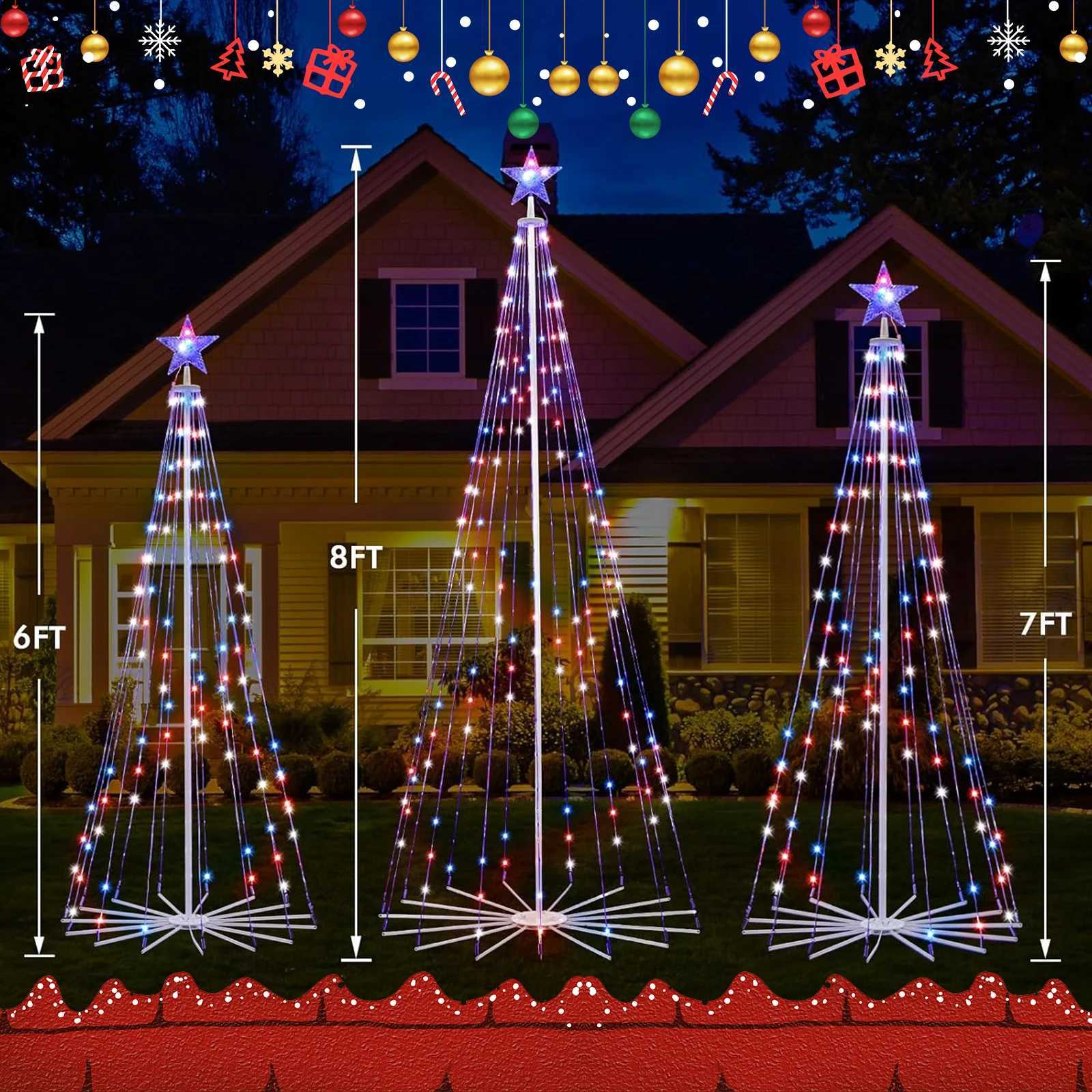 Christmas 24M RGBW Christmas Tree DIY Lighting 16 Million LED Pre Lit Cone Tree Color Changing Lights Music Sync Indoor Outdoor Decor Y251111