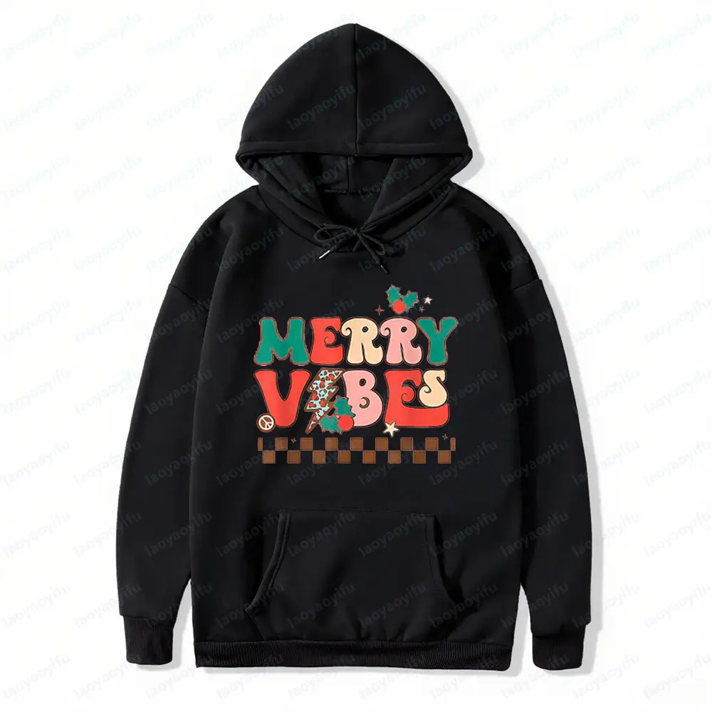 Christmas Merry Vibes Sweatshirt Christmas Matching Family Hoodies Holiday Men Women Boy Girl Tops Santa Claus Casual Clothing 251105