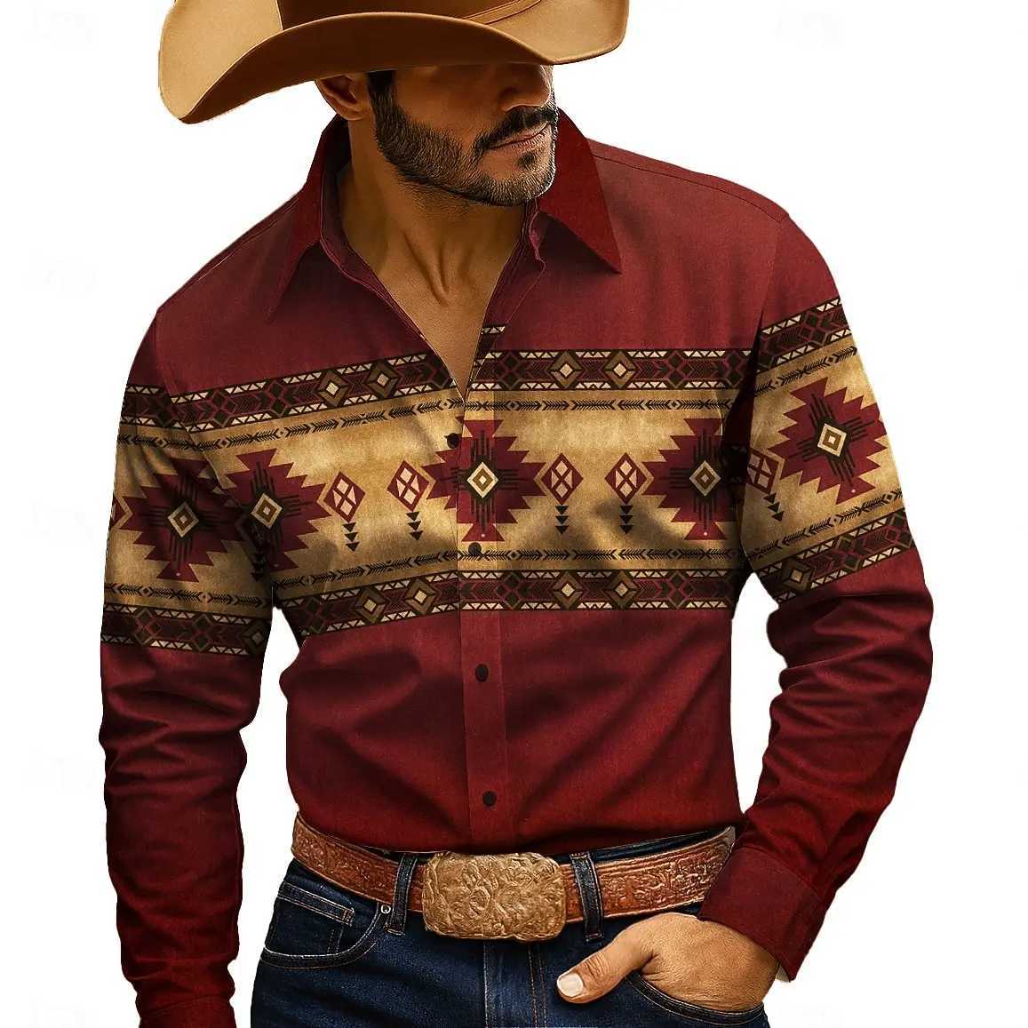 Mens Geometric Aztec Ethnic Shirt Fashion 3D Printed Shirt Button Up Shirt Casual Long Sleeve Shirt Street Blouse for Mens K251110