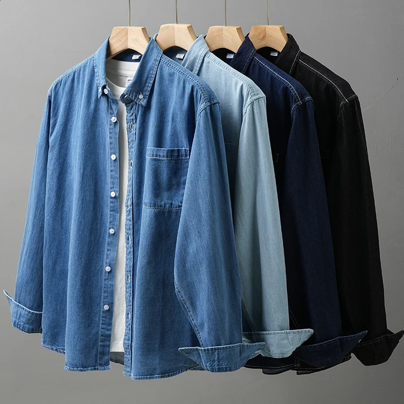DUKEEN denim mens shirt 2025 spring pure cotton retro washed casual basic long sleeved top 250411e