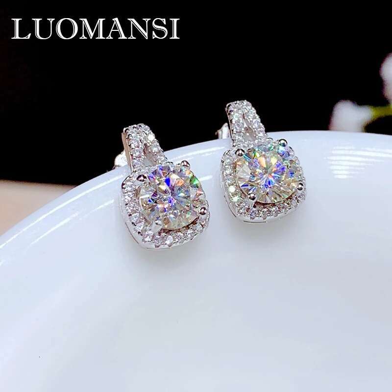 Luomansi Genuine 1CT D Color Moissanite Diamond Earrings 100% S925 Sterling Silver Super Shiny Wedding Jewelry