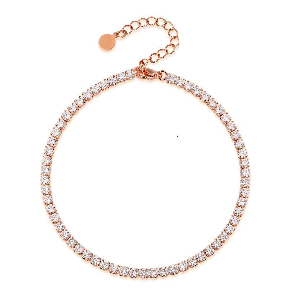Cute 2023 Stainless Steel Silver Rose Gold Plated Diamond Tennis Anklet Foot Jewelry Women Ankle Bracelet for Women