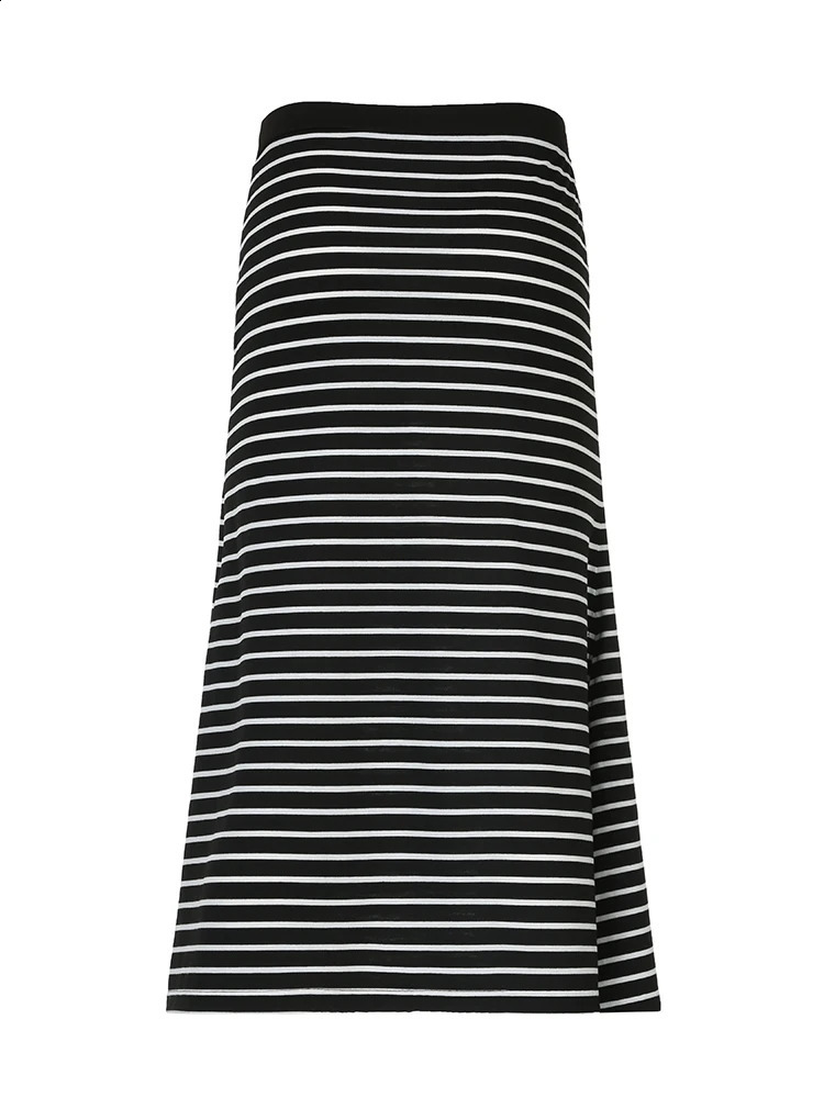 Y2K black and white long strip womens split elastic waist basic elegant knitted skiing 250407