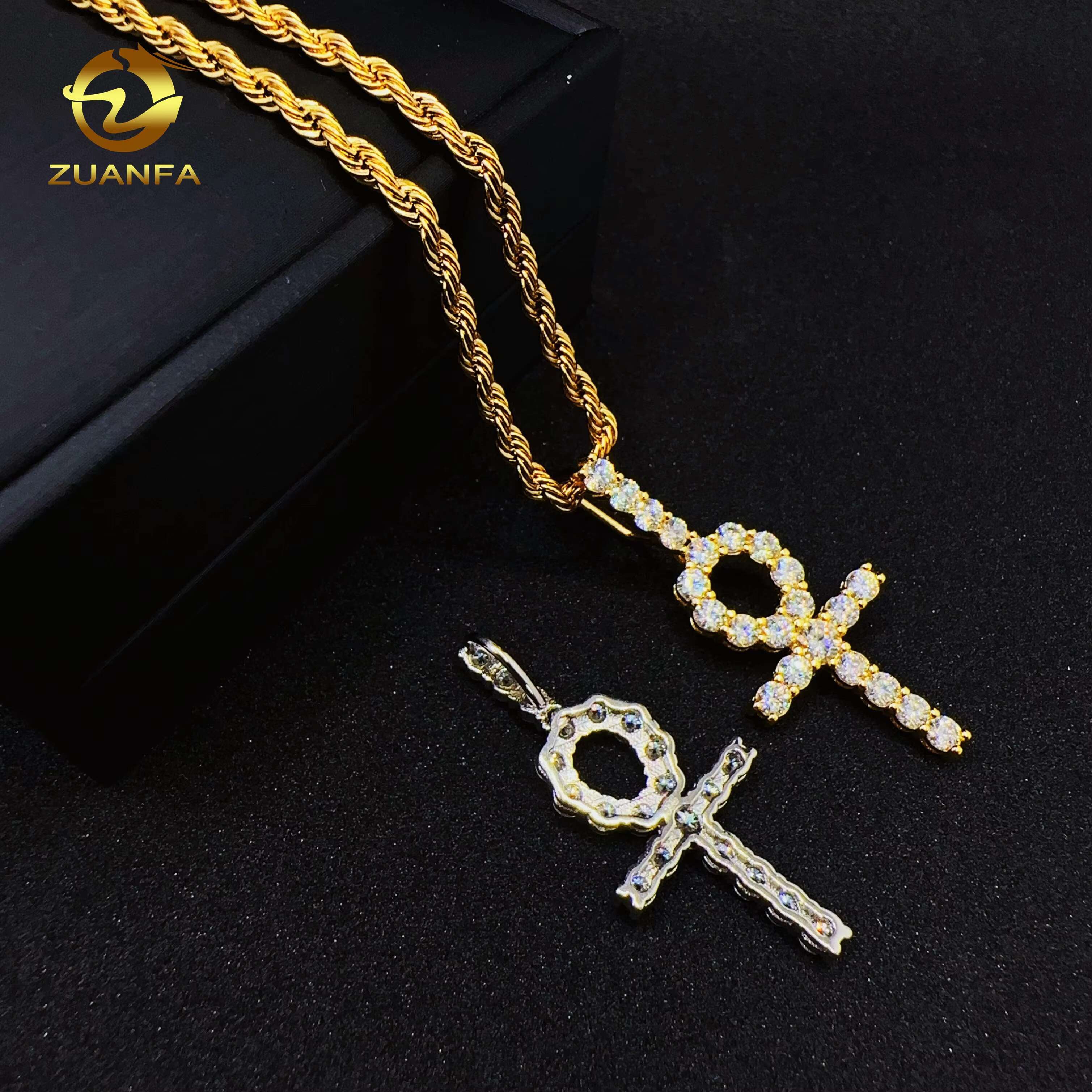 ZUANFA Jewelry 100% Pass Tester Hip Hop 925 Sterling Silver Classics Cross Design Iced Out VVS Moissanite Pendant
