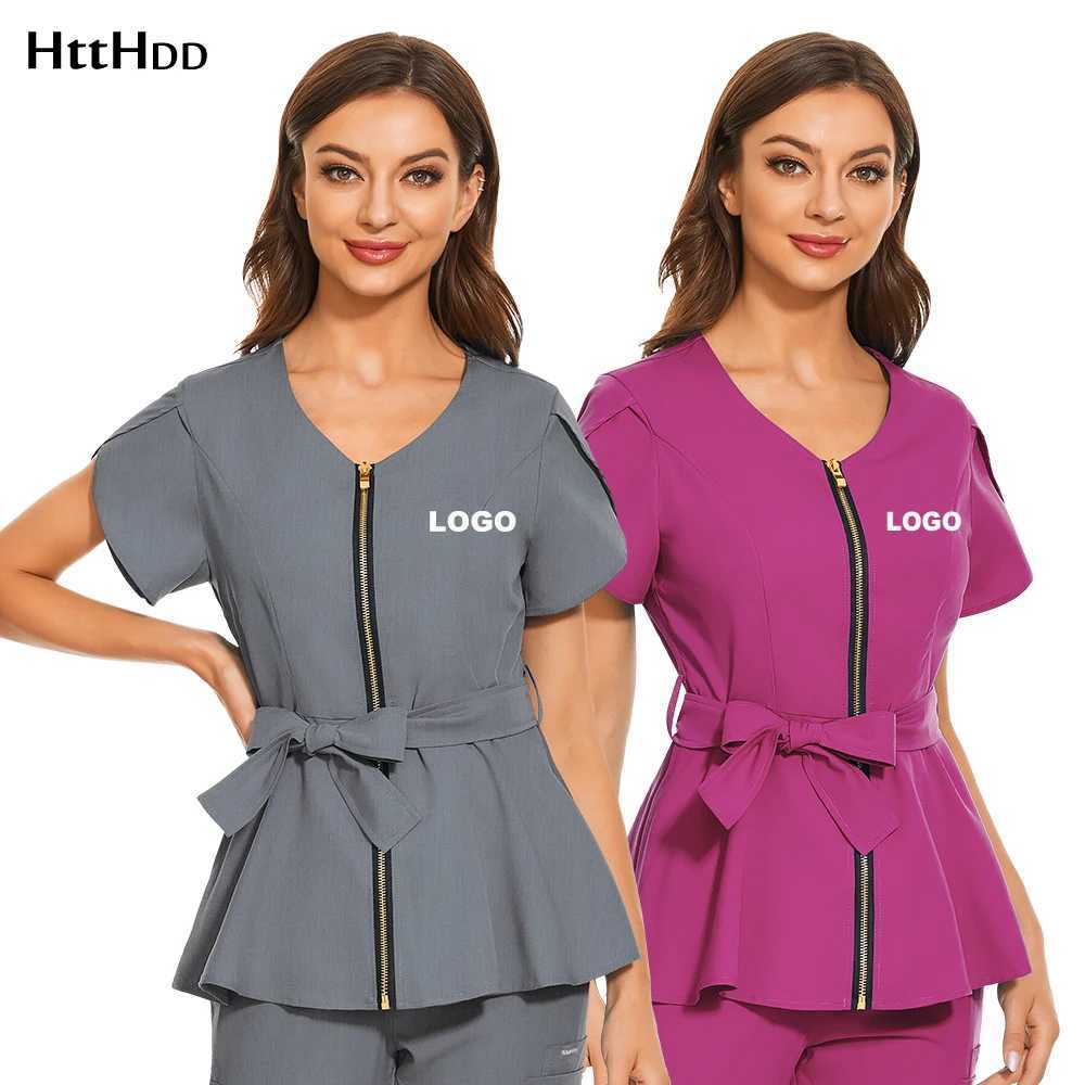 Beauty SPA workwear dental frosted womens high-quality short Slyved shirt fashionable breathable care frosted top customization X250410