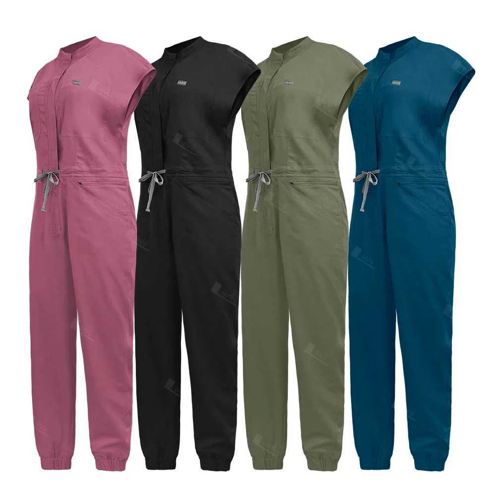 High quality design zipper collar covering nurse frosted jumpsuit medical uniform healthcare center workwear dental veterinary kit X250410